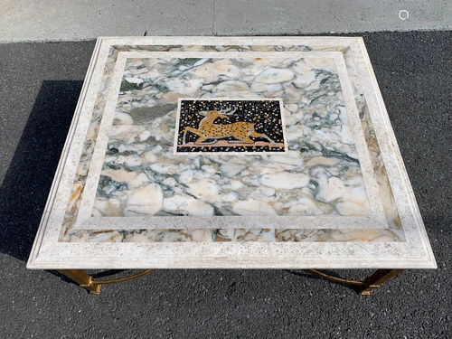 Italian Inlaid Mosaic Marble Top; Gilt Metal Base