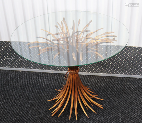 Chanel-Type Gilt Sheaf of Wheat Table Glass Top