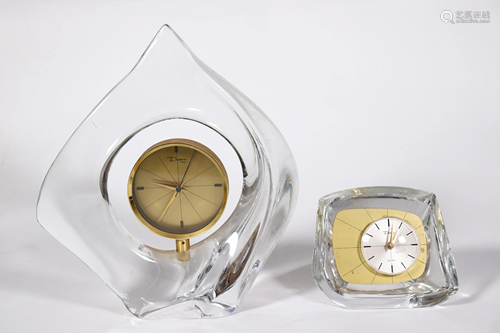 2 Daum France Mid Century Modern Crystal Clocks