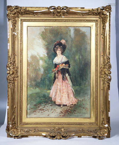 Edward Percy Moran; Watercolor; Edwardian Lady