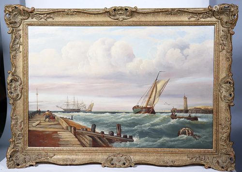 Seascape with Man-o-War & Ships; Framed