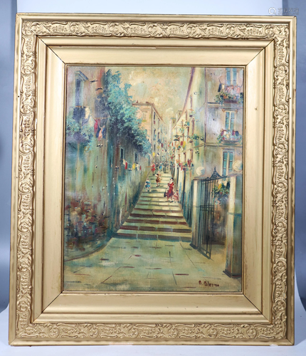 A Palerimo; European Town Street & Stairs; Oil Can