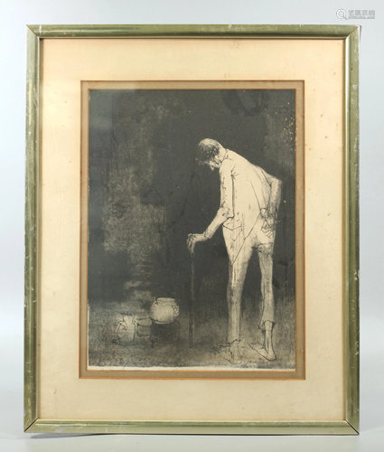 Jean Jansem; Print of Man & Pots, Signed