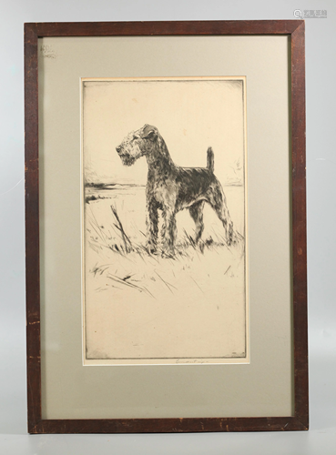 Levon West: Airedale Terrier Etching, Signed