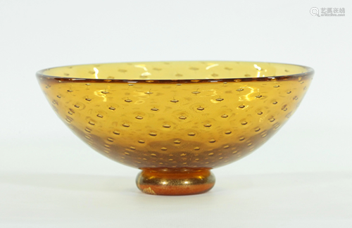 Vintage Venetian Amber Glass & Gold Center Bowl