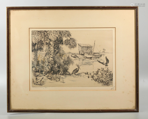 W R Locke; Pelican Key Etching, AAA Label