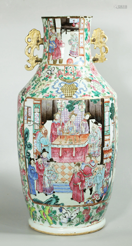 Chinese 19 C Rose Mandarin Porcelain Vase