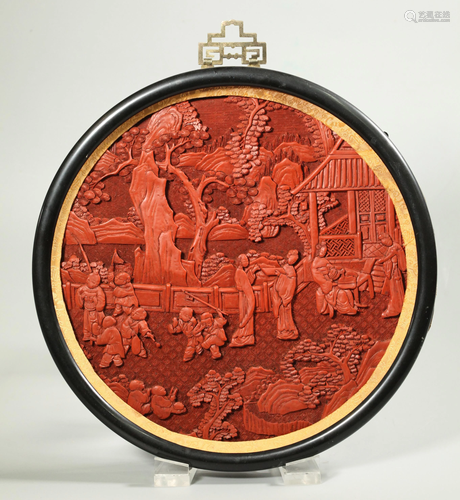 Chinese Red Composition Round Plaque