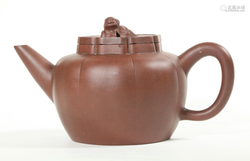 Chinese Qing Yixing Melon & Fu Dog Teapot