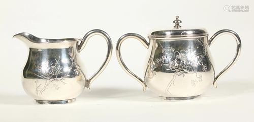 Japanese Chiyodaya Silver Sugar Creamer; 266.5