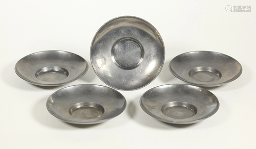 5 Chinese Pewter Teacup Plates