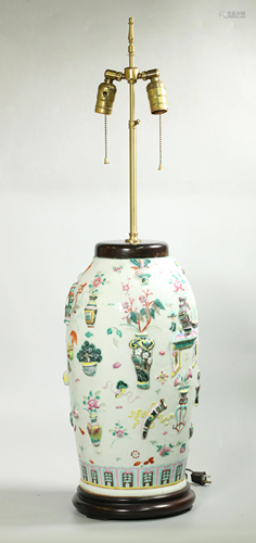 Chinese 19 C Objects Flowers Porcelain Vase Lamp