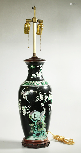 Chinese Famille Noire Porcelain Vase Lamp