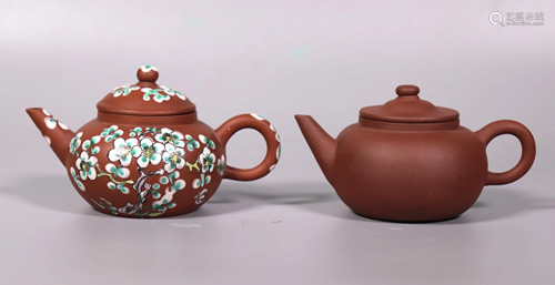 2 Chinese Gourd shaped Yixing Small Teapots