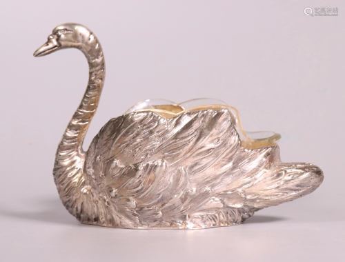 German 800 Silver Swan Cut Glass Liner