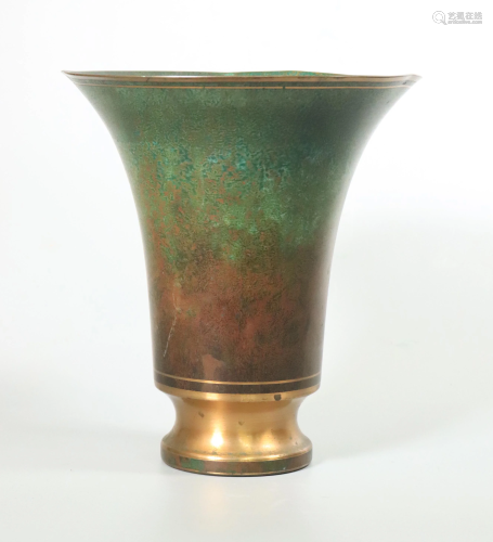 Carl Sorensen 1920's Bronze Trumpet Vase Marked