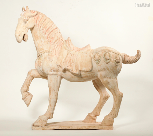 Large Chinese Buff Pottery Caparisoned Horse