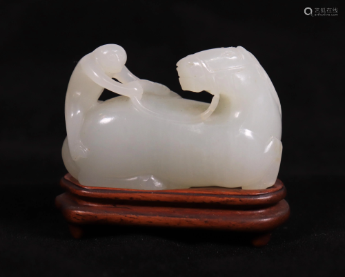 Fine Chinese White Jade Horse & Monkey Toggle