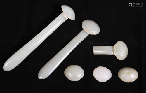 6 Chinese Qing Pale Celadon Jade Hair Pin Parts