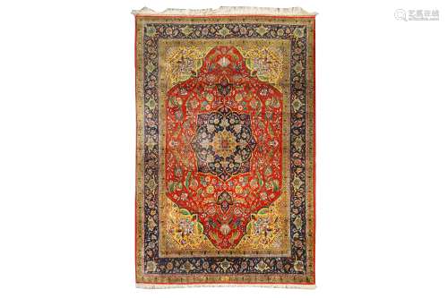 A VERY FINE SILK QUM RUG, CENTRAL PERSIA