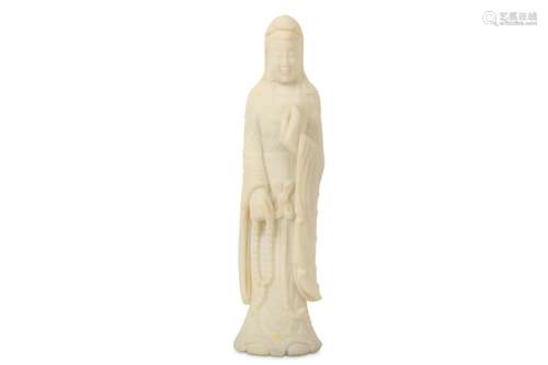 A CHINESE WHITE STONE FIGURE OF GUANYIN.