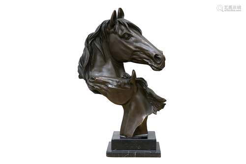 After Milo - Bronze Horse Bust Group