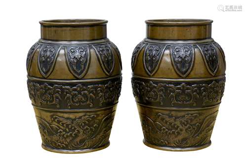 A Pair of Aesthetic Movement Inspired Bronze Vases