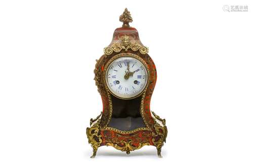 AMENDED - A late 19th century French 'Boulle' style red tortoiseshell and brass mantel clock