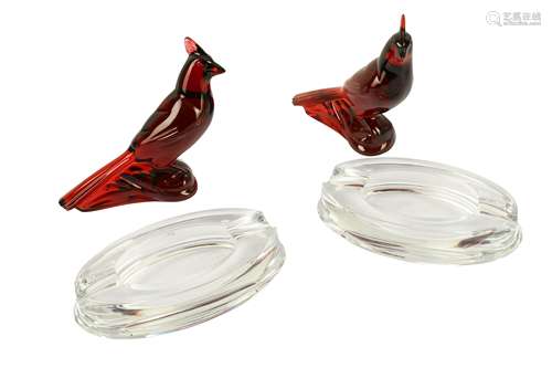 A 20th century pair of Baccarat ruby glass birds