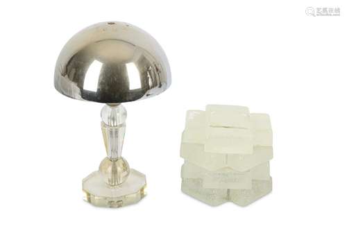 EUROPEAN: Two Table Lamps, 1980's, one with a faceted crystal base and anodised chrome shade with