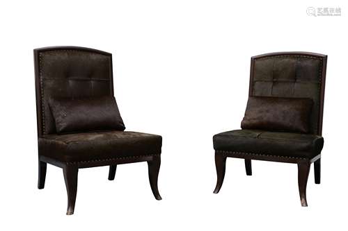 A pair of contemporary cow hide upholstered chairs