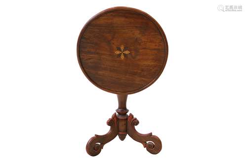 A Continental fruitwood and red painted birdcage tilt top table