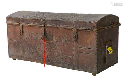 An 18th Century central European leather dome top chest