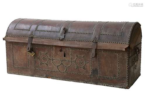 An 18th Century central European leather dome top chest