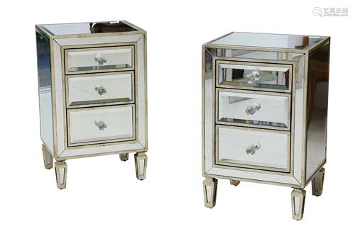 A pair late 20th century mirrored bedside chests