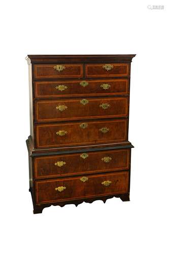 An 18th Century walnut and oak chest on chest