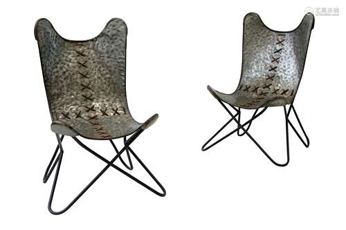 A Pair of Hammered Metal Butterfly Chairs