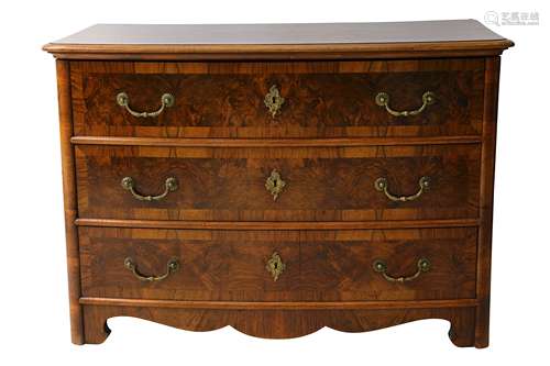 A Central European figured walnut bow front chest