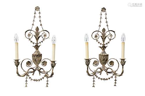 A pair of Adam style two branch wall sconces