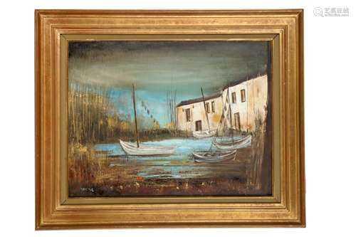 VERONE (1925-2006) Tranquil harbour scene Signed VERONE (lower left) Oil on canvas 50 x 63cm