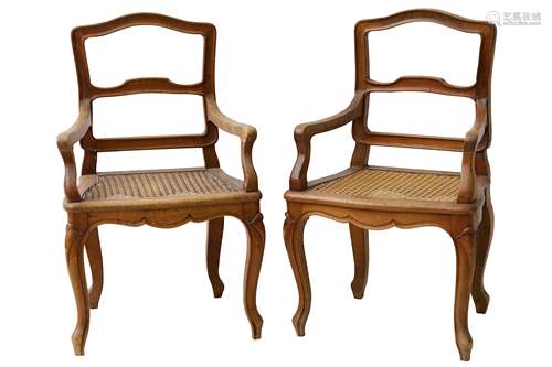 A pair of miniature fruitwood childs open armchairs