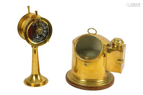 A antique brass floating dial binnacle gimbled compass