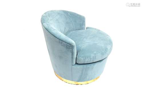 ob&b, Dapper Chair, the tub style chair having a blue velvet finish