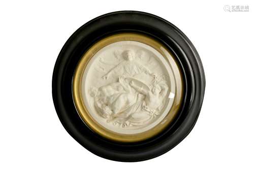 A Victorian parian ware circular plaque 'The Fall of the Rebel Angels'