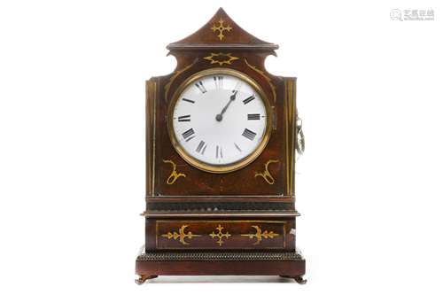 AMENDED - An English Regency brass inlaid mahogany mantle timepiece / clock