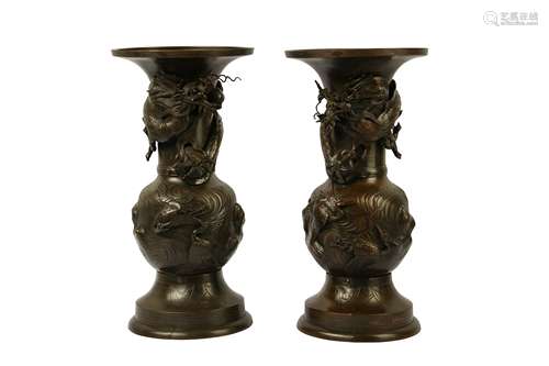 A Pair of Japanese Meiji Bronze Vases