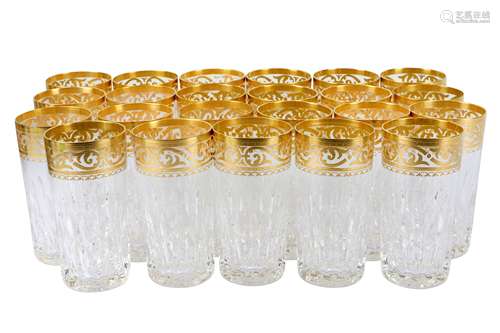 A quantity of St Louis crystal highball drinking glasses with gilt rims