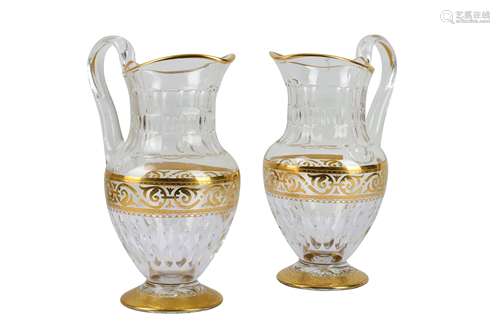 Two St Louis crystal pitchers with gilt borders