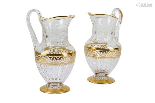 Two St Louis crystal pitchers with gilt borders