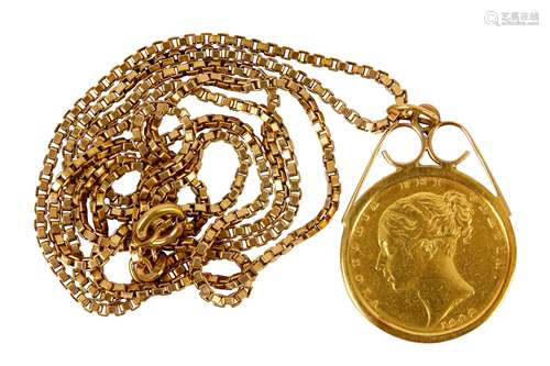 A Victorian full sovereign pendant necklace